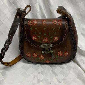 Brown Floral Leather Crossbody Bag